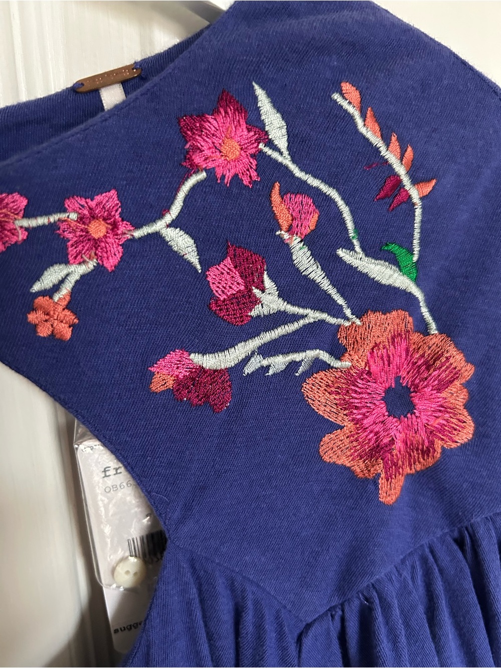 Free People Navy Blue Embroidered Cutout-Back Tunic - Picture 3 of 9